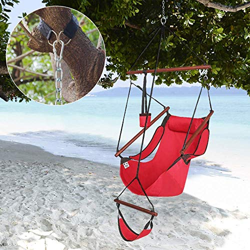 ONCLOUD Upgraded Unique Hammock Hanging Sky Chair, Air Deluxe Swing Seat with Rope Through The Bars Safer Relax with Fuller Pillow and Drink Holder Solid Wood Indoor/Outdoor Patio Yard 250LBS (Red) - Thumbnail 5