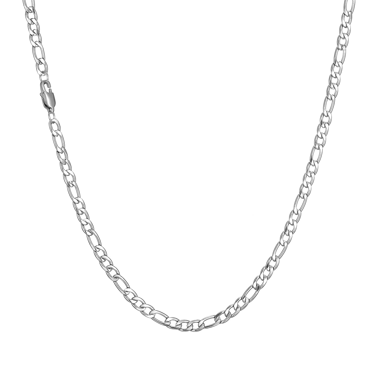 HSWYFCJY Silver Figaro Chain Men Chain Necklace Stainless Steel Mens Chains Jewelry Necklace Gifts (61CM)