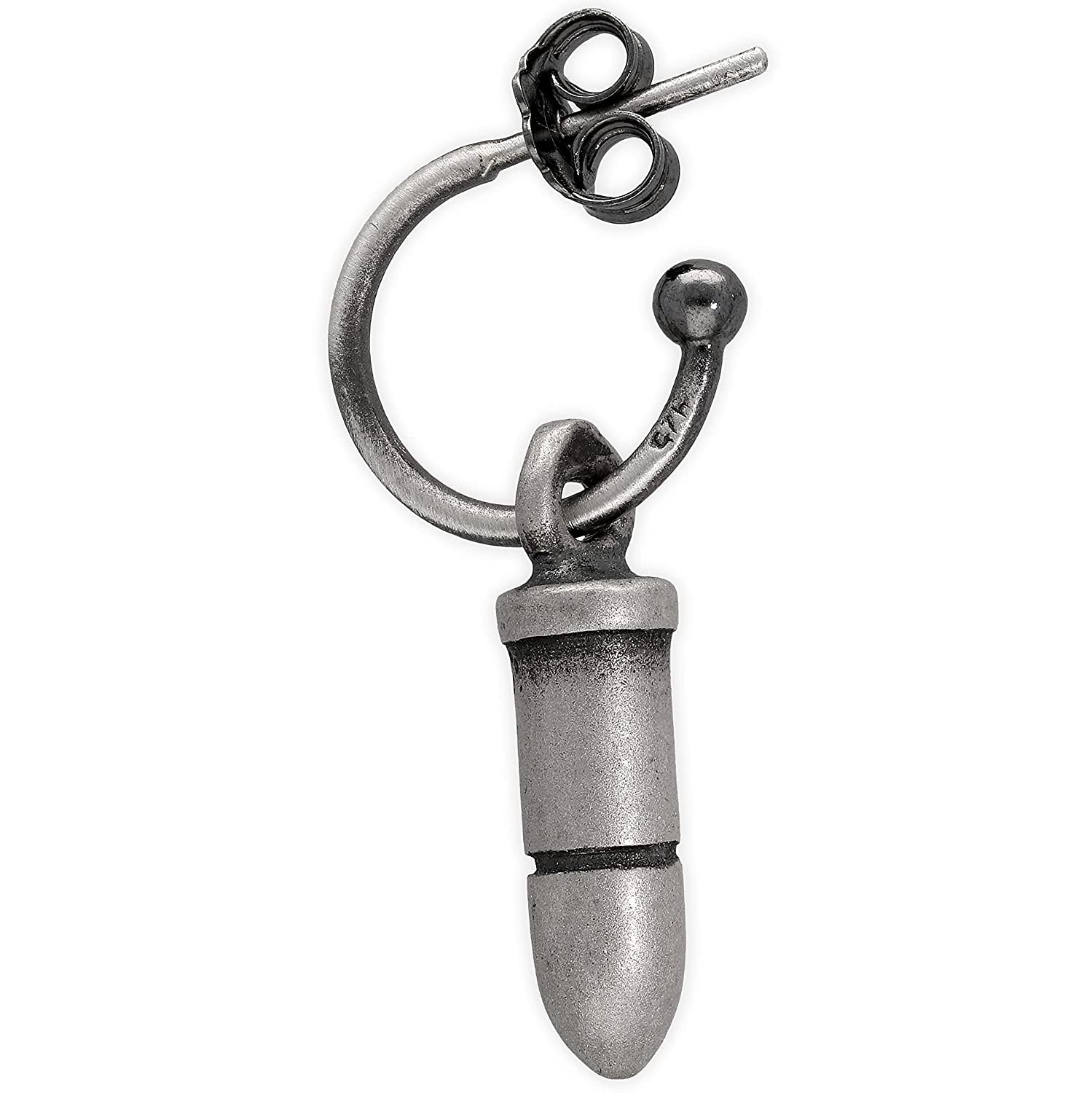 Ball Stud Earring for Men 925 Sterling Silver Oxidised, Military Soldier Guardian Mens Jewellery, Hypoallergenic and Nickel-Free, Single - Handmade by Emmanuela