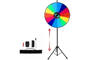 Hooomyai 24 Inch Spinning Prize Wheel with Folding Tripod Floor Stand, Spin Wheel Spinner 44”-60” Height Adjustable 14 Slots Color Spin for Game with Dry Erase & Marker Pen for Trade Show