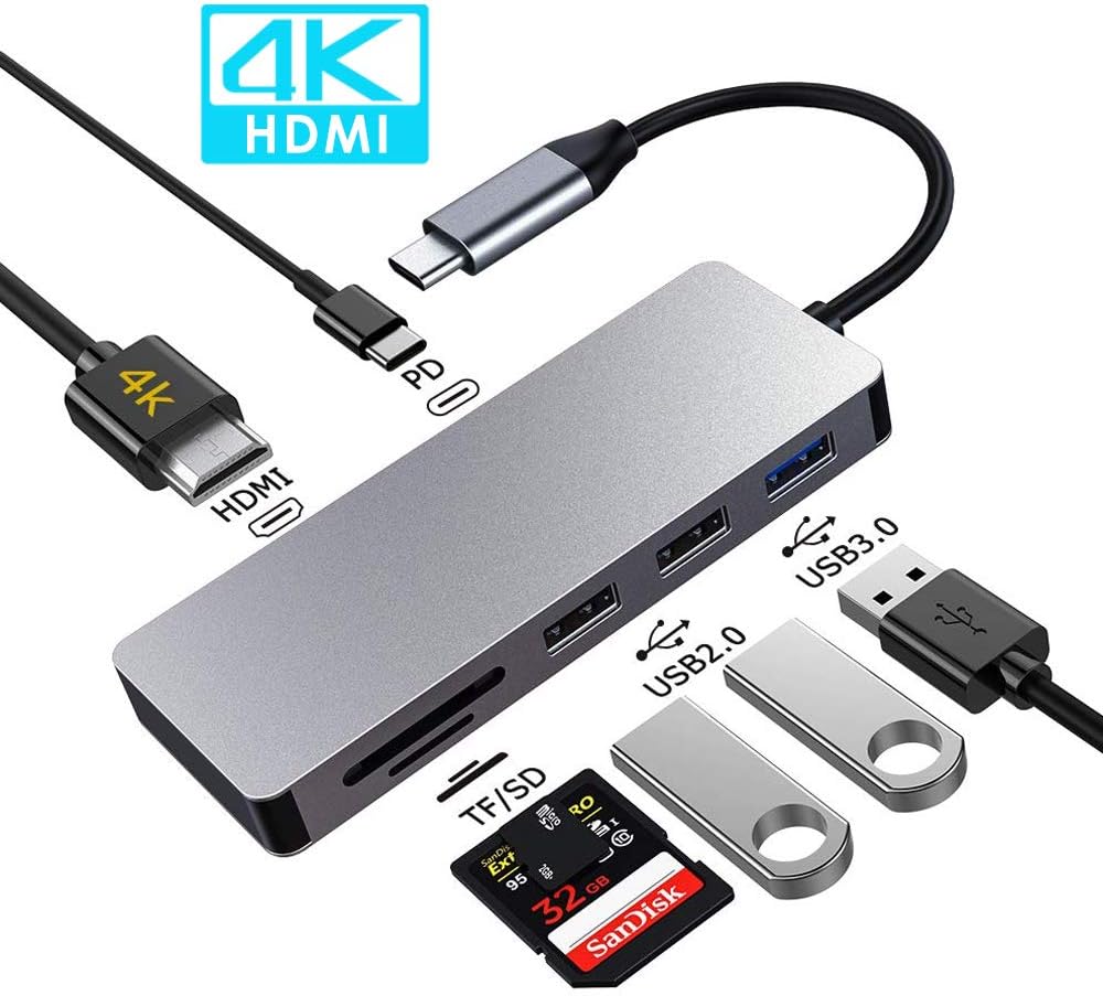 USB C HUB, 7 in 1 MacBook Pro 13/15 Inch Adapter Accessories with USB 3.0/2.0 Ports, TF/SD Card Reader, 4K HDMI Port, USB C Power Delivery, Compatible with MacBook Air/MacBook Pro 2017-2019: Computers & Accessories