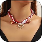 Scarf Necklace with Charm Gold Heart Flower Pendants Charm Necklaces Scarf Boho Beach Jewelry Gift for Women