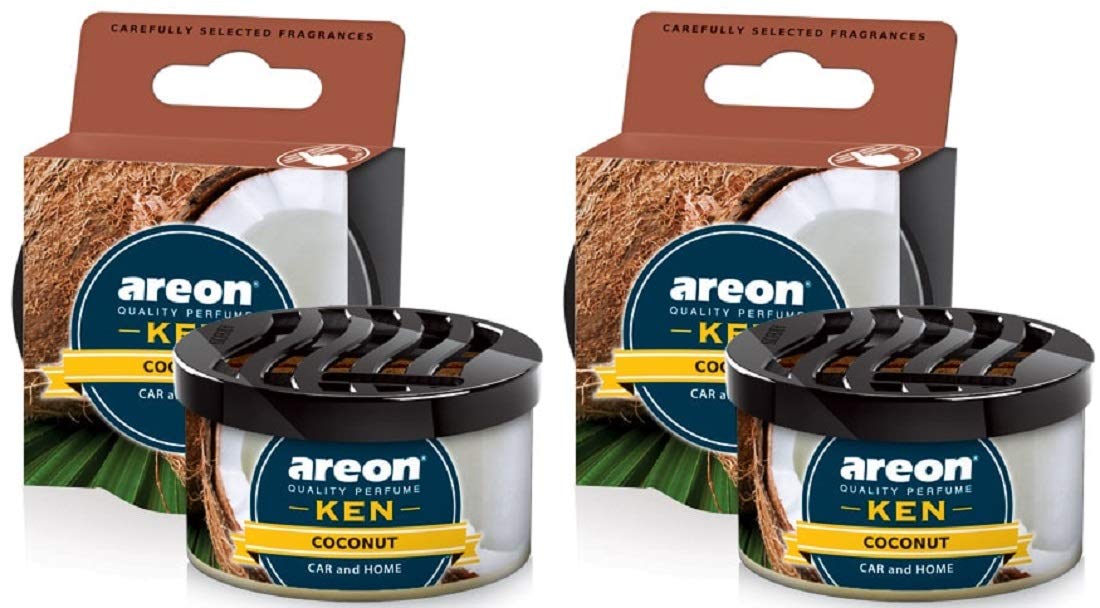 AREON Ken Car Air Freshener Coconut Tin Top Up Adjustable Vented Lid Multi Pack of 2