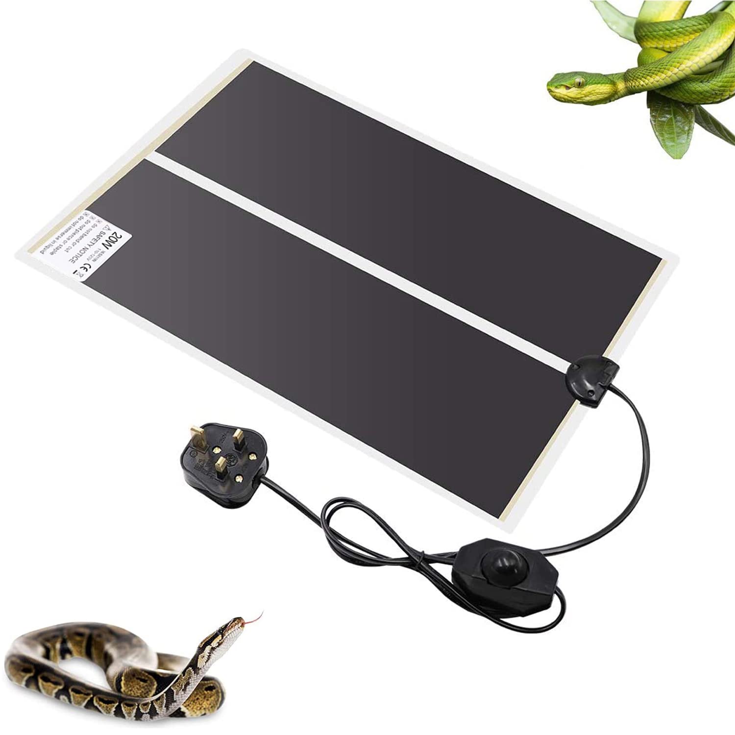 XIEHUZA Reptile Heating Mat with Temperature Adjustment, Waterproof Reptile Heat Pad Under Tank Terrarium Heater for Amphibians, Small Animals, Seeding (20W - 16.5 x 11 IN)