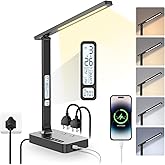 Power Strip with LED Desk Lamp: Table Lamp with Charging Station - 2 Outlets 1 USB-A Ports 1 Type-C Ports, Surge Protection and Led Display, 5ft Extension Cord, 5 Color Modes 5 Brightness
