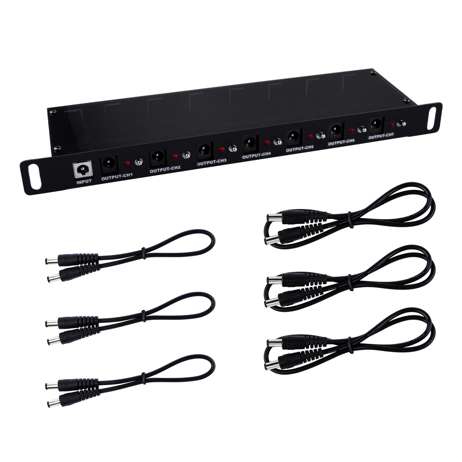 Photo 1 of GeeekPi DC PDU Lite 7-CH 0.5U Rack-Mount Power Distribution Unit for DeskPi Rackmate T1/T0/T2/T0 Plus/T1 Plus/TL1/10 Inch Server Cabinet, 7 Outlets, w/3PCS 25cm DC5521 Cables