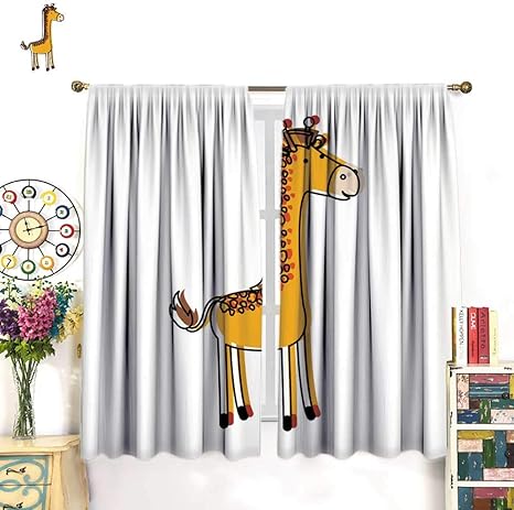 Amazon Co Jp Longbuyer 寝室用カーテン キリン アニメ 屋外の景色 水彩の雲 シルエット ドレープ パネル 幅55 X 長さ39 W96 X L72 ホーム キッチン