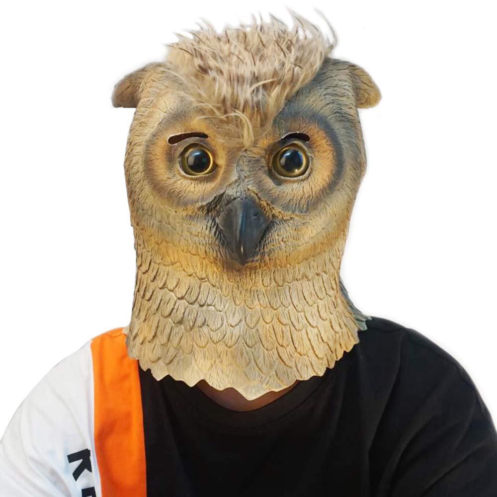 PartyHop Owl Mask Animal Latex Full Head Realistic Bird Masks Fancy Dress for Halloween Carnival Costume Party