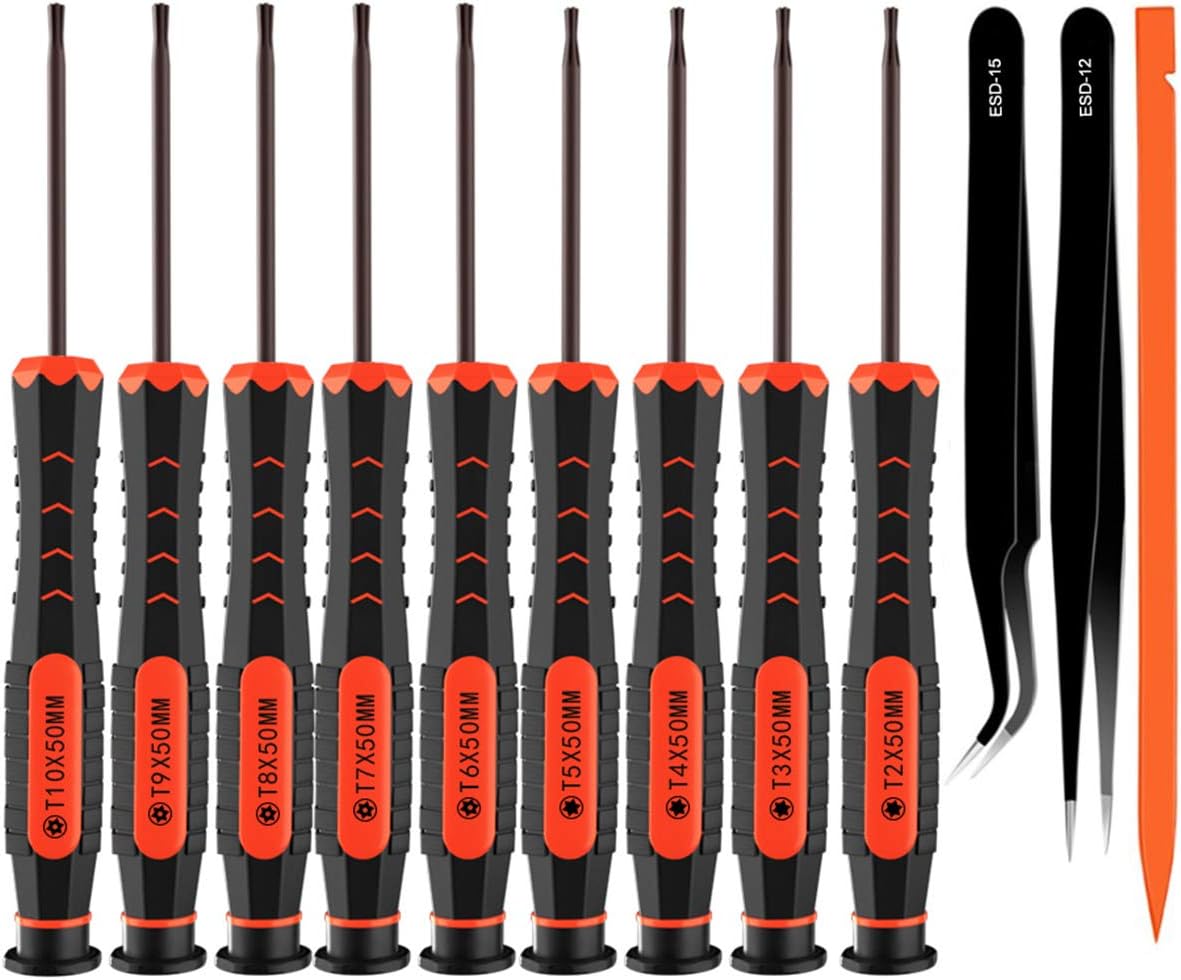 XBRdepot Torx Screwdrivers Set T2 T3 T4 T5 T6 T7 T8 T9 T10 Security Torx Bits Star DIY Repair Kit ESD Tweezers for Xbox PS4 Macbook Laptop Computer Doorbell Folding Knife HDD - Video Game Accessory Kits - 