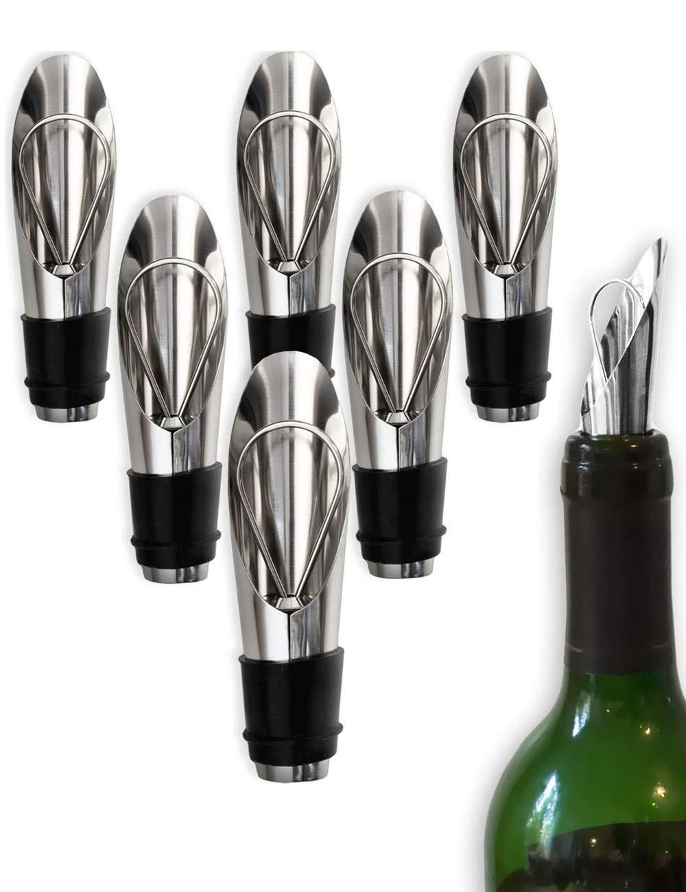 Home Tools. EU – 6X Bottle Pourer | Wine Bottles Schnapps Bottles, Spirits, Drinks | Home Bar Restaurant Gastronomy/Disco/Kitchen/Stainless Steel/Rubber Gasket, Closure | Bar Set of 6