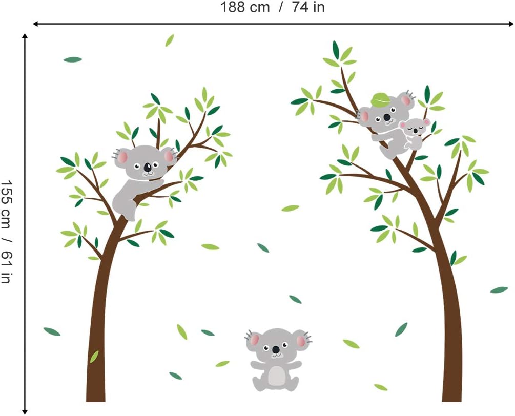 ufengke Koala Tree Wall Stickers Animal DIY Wall Decals Art Decor for Kids Bedroom Nursery Living Room, Multicolor - Image 5