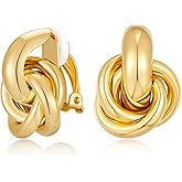 FILMOON Gold Geometric Clip On Earrings for Women Chunky Gold Knot Link Clip Earrings Trendy Jewelry