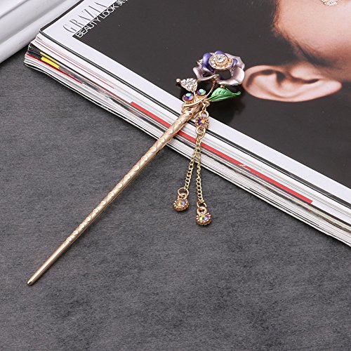 cici store Women Lady Hair Stick Handmade Rose Metal Rhinestone Hair Chopsticks Hairpin (Colorful)
