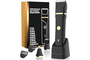 RAXMETRY Electric Body Hair Trimmer for Men- Manscape 3 in 1 Pubic Hair Groomer Trimmer,IPX7 Waterproof Wet/Dry Replaceable Ceramic Blade,Type-C Rechargeable Dock & Nose/Ear Head