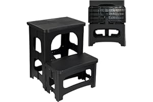 SAILESI Folding 2 Step Stool, Portable Collapsible Step Stool, Non-Slip 2 Step Ladder Supports up to 300lbs, Lightweight Foldable Footstool for Home Bedroom Kitchen Bathroom Toilet Office, Black