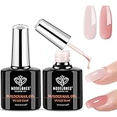 modelones Builder Nail Gel, 2 Pcs Cover Nude and Rose Pink Gel Builder for Thickening Apex Building 8-in-One Rubber Color Base Polish Strengthener Extension LED Lamp Cured 10 ml DIY Home Salon
