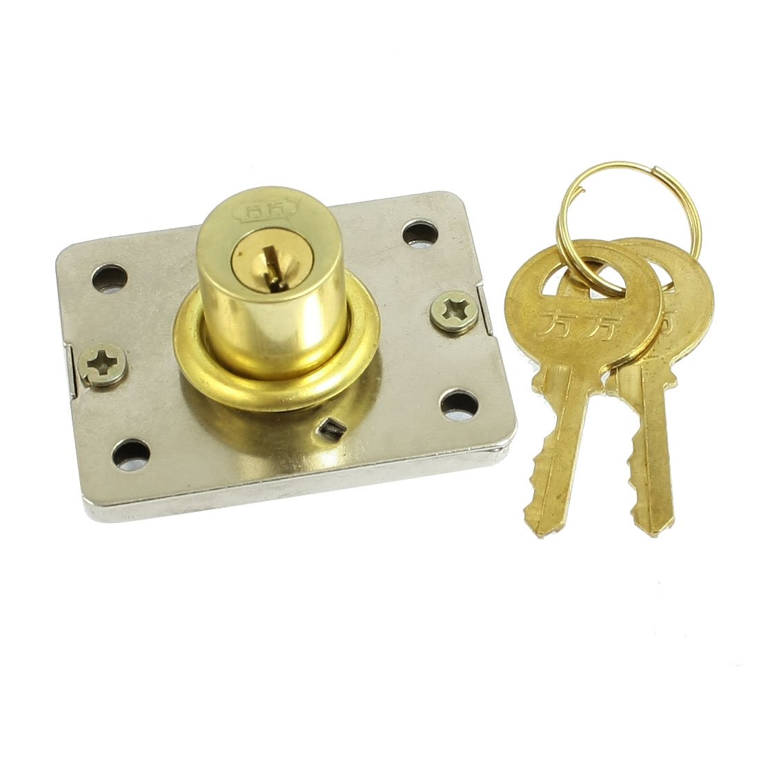 Sourcingmap Drawer Doors Brass Tone Metal Cylinder Safety Tapered Lock w Two Keys