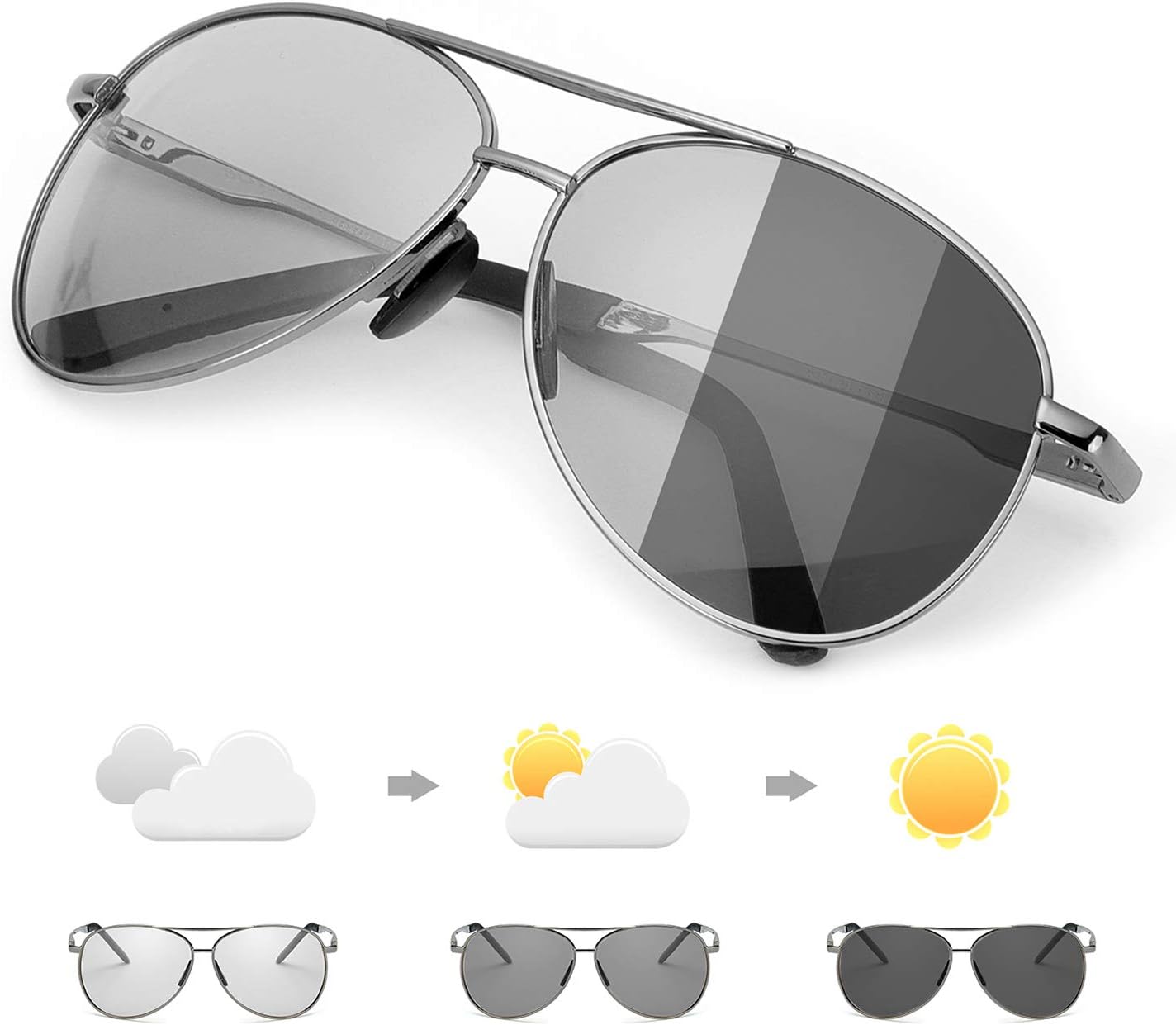 DukeIo Mens Photochromic Polarized Sunglasses for Driving Metal Frame 100% UV Protection