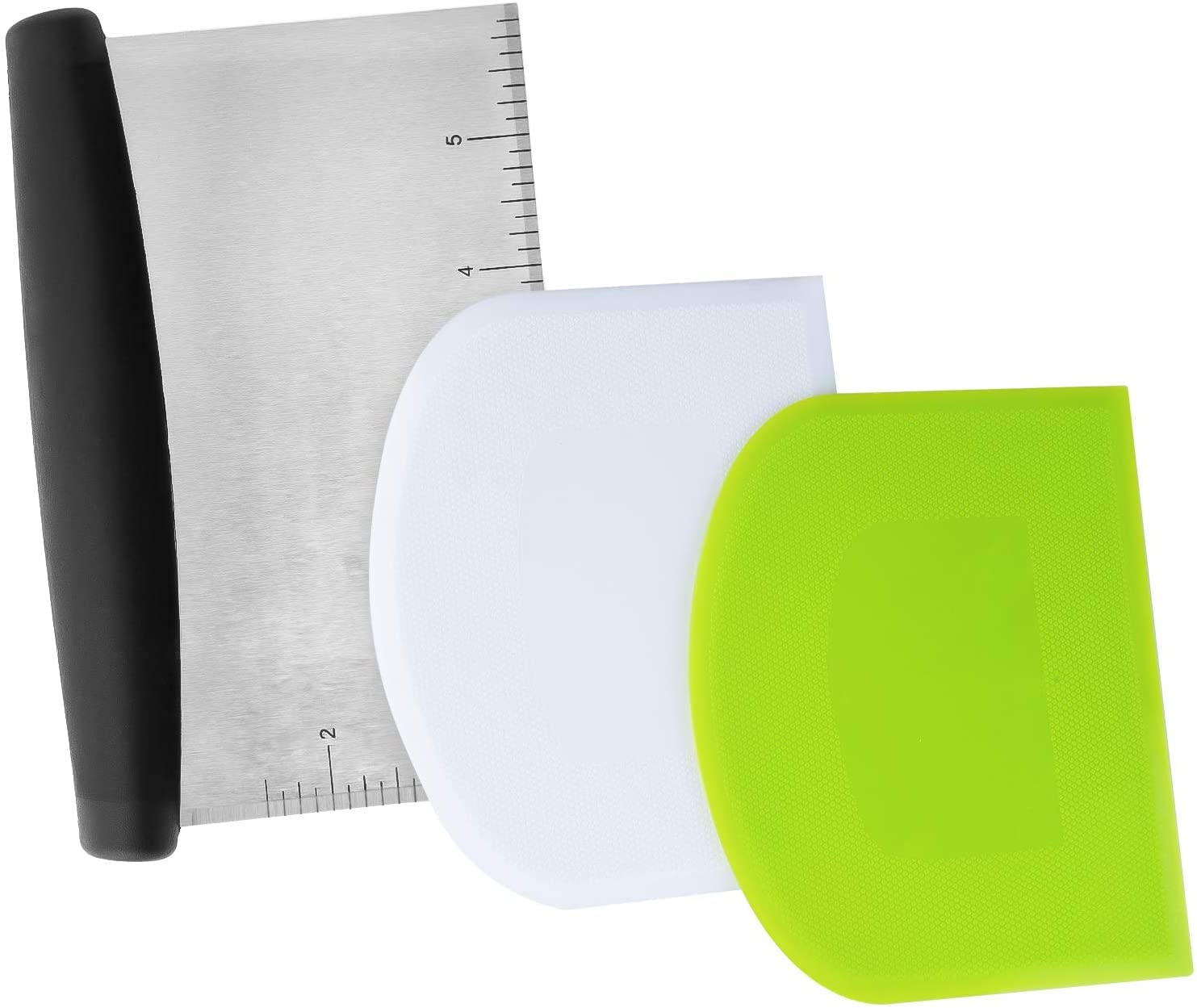 LUTER Dough Scraper Plastic Pastry Cutter Bowl Scrapers Dough Bread Cutters Multipurpose Kitchen Tool (Green+White+Silver)