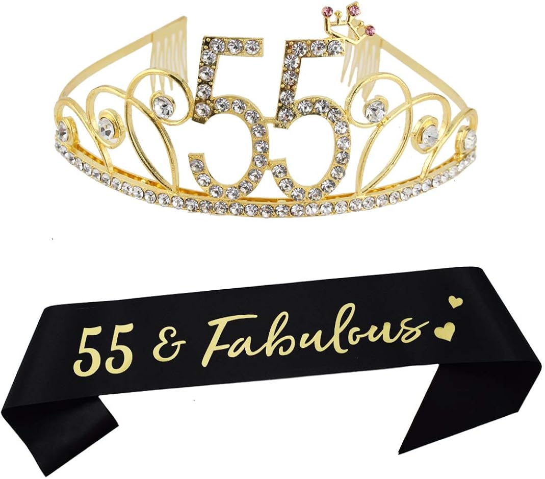 Dgasin 55th Birthday Tiara and Sash Happy 55th Birthday