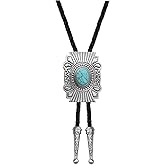 YOQUCOL Vintage American Western Cowboy Indian Art Stone Genunie Leather Bolo Tie For Men Women