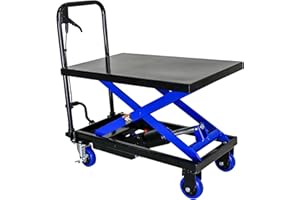 AVGVLIJ Hydraulic Lift Trolley, Hydraulic Lift Table Cart with 4 Wheels, Elevating Hydraulic Cart, 500 LBS Capacity, for Material Handling and Transportation, Black and Blue
