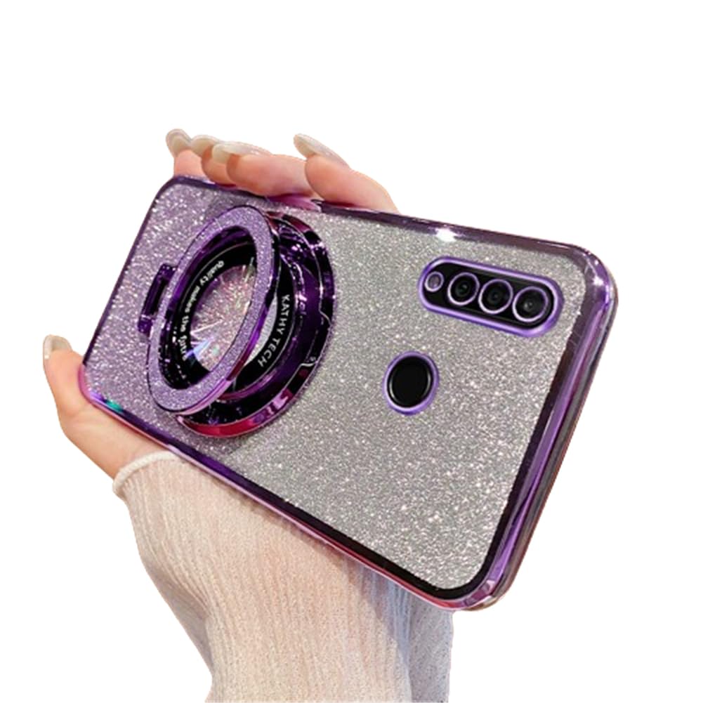 IMEIKONST Glitter Case for Huawei P30 Lite, Electroplate Flash Shell for Girls Women Ring Stand Function Camera Protector Shockproof Transparent TPU Cover for Huawei P30 Lite. Purple DS1