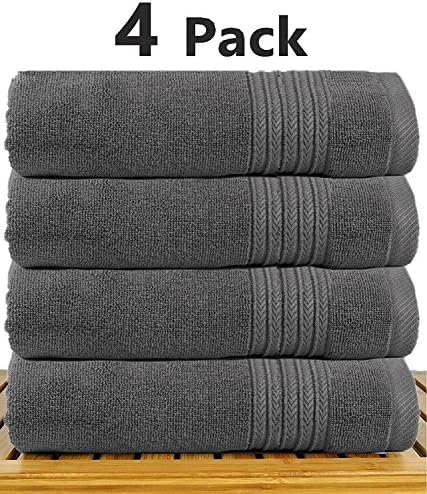 TowelPro Luxury Premium Soft 100% Cotton 700 GSM Highly Absorbent Machine Washable Multi-Purpose Hotel, Spa, Home, Bath Towels Set of 4 Extra Large 27" X 55" (Gray)