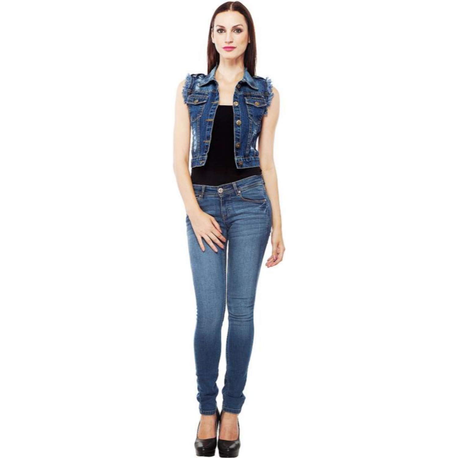girls shopping sleeveless denim jacket for women