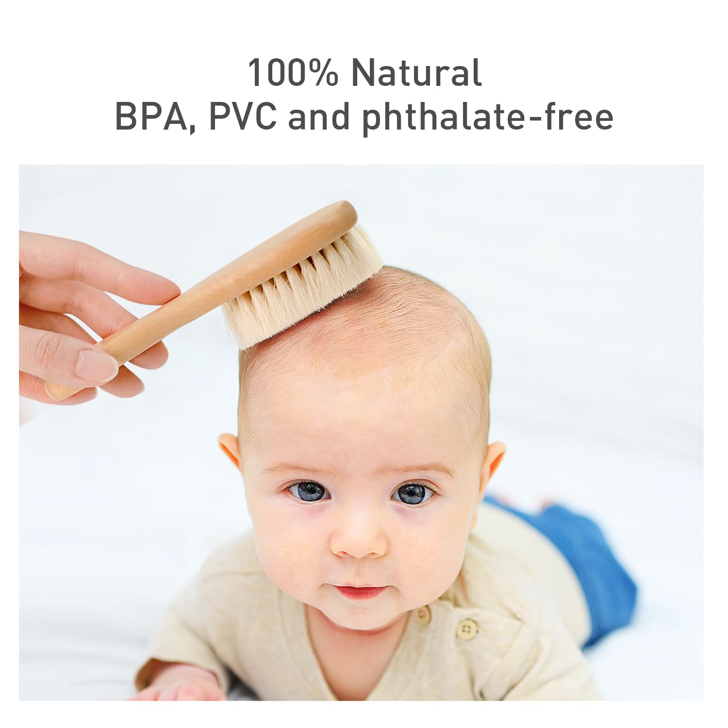 haakaa Wooden Baby Hair Brush for Newborns and Toddlers Baby Brush Natural Soft Wool Bristles Hairbrush, Ideal for Cradle Cap, Perfect Baby Registry Gift with Carry Pouch, 1PC