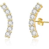 Aloluo Dainty CZ Climber Stud Earrings for Women Gold Plated Hypoallergenic Cubic Zirconia Small Bar Minimalist Ear Crawler Earring Post Studs Cartilage Jewelry Mother's Day Birthday Gfits
