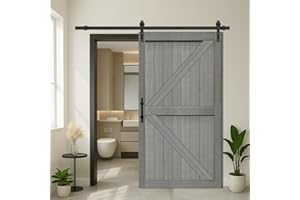 S&Z TOPHAND® 42in x 84in MDF Elephant Gray Barn Door with 8FT Sliding Door Hardware Kit, Solid Slab Covered with Water-Proof PVC Surface/Simple Assembly is Required