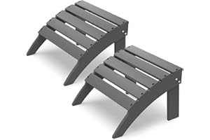 IVY&LANE Outdoor Adirondack Ottoman | Set of 2 | Folding | HDPE | Grey | Waterproof Patio Footrest for Adirondack Chair | Poly Lumber Foot Rest for Deck Backyard Patio