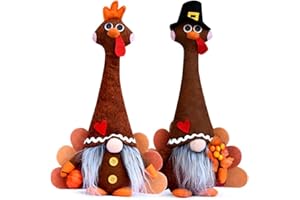 YuQi Turkey Gnomes Plush for Fall Thanksgiving Day, 2PCS Cute Handmade Harvest Long Neck Turkey Swedish Gnome, Autumn Thanksgiving Day Gift for Trays Party Supplies Home Decor