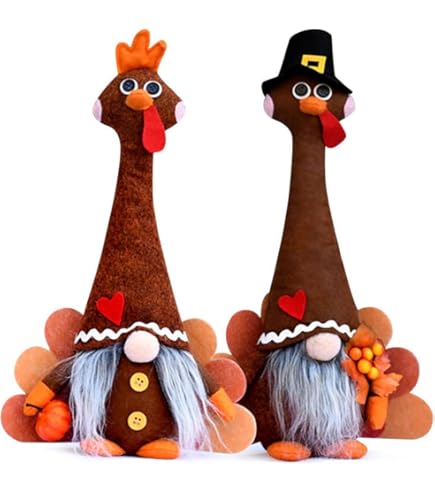 Ogrmar 15 Inch Stuffed Turkey Couple Dolls - 2 Pack Thanksgiving Table Decor | Handmade Autumn Harvest Plush