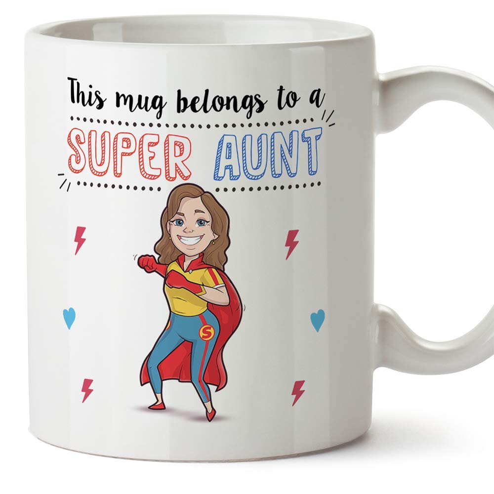 Mugffins Aunt Mug/Cup – "Super Aunt" – Coffee Mug for Breakfast/Birthday Presents for Aunts/Ceramic 11 oz