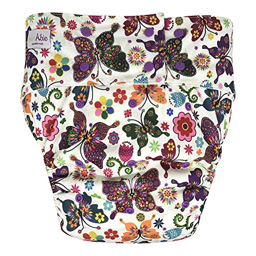EcoAble Incontinence Cloth Diaper with Insert Pad, Teen & Adult One Size (Butterfly)