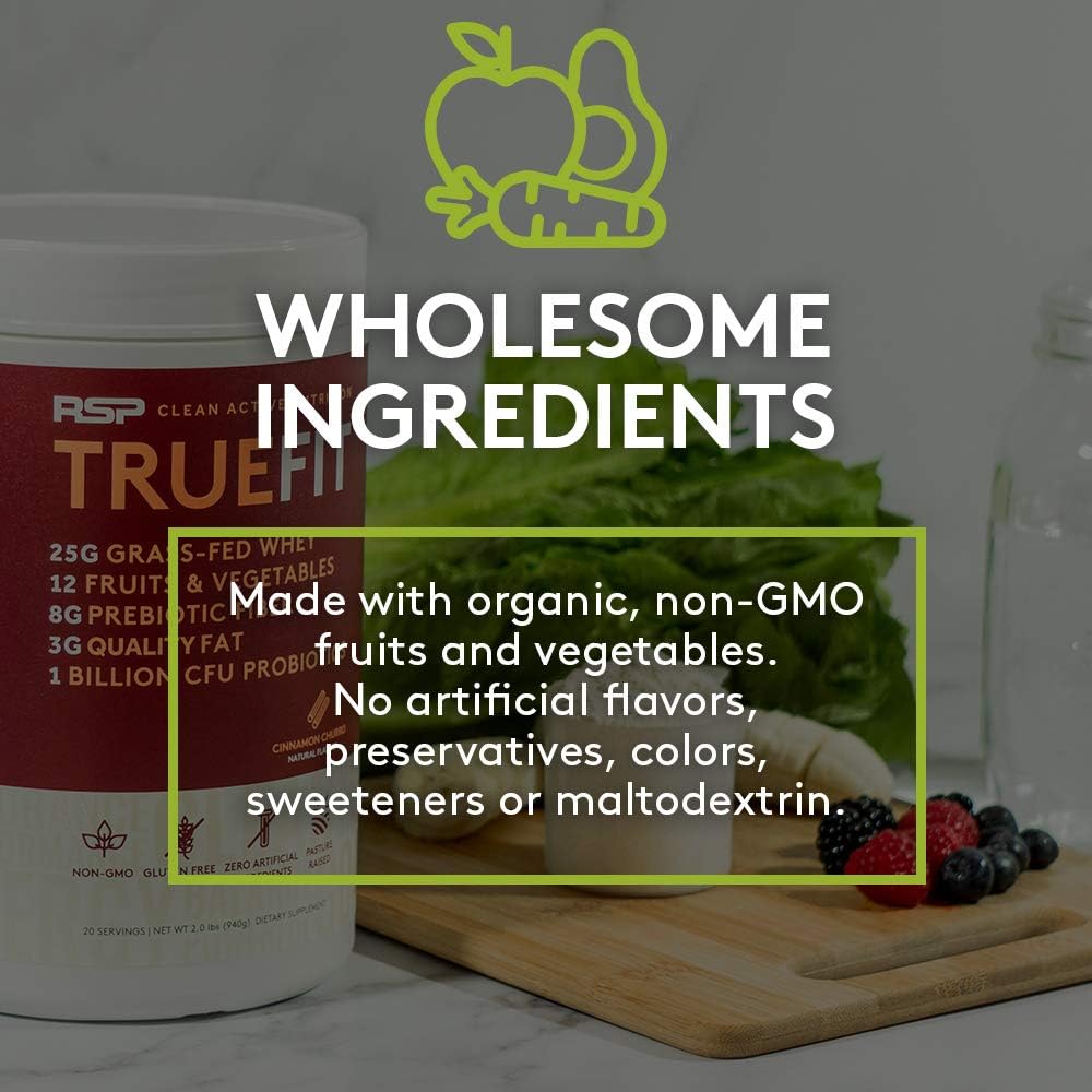 RSP TRUEFIT - Protein Powder Meal Replacement Shake for Weight Loss, Grass Fed Whey, Organic Real Food, Probiotics, MCT Oil, Non-GMO, Gluten Free, No Artificial Sweeteners, 2 LB Chocolate: Health & Personal Care