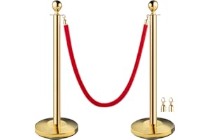 NEWPEAS Velvet Ropes and Posts 2Pcs with Metal Base, 38 Inch Stanchion Poles and 5 ft Velvet Ropes, Crowd Control Barriers Queue Line Rope, Red Carpet Ropes and Poles for Party, Wedding, Theaters, Exhibition