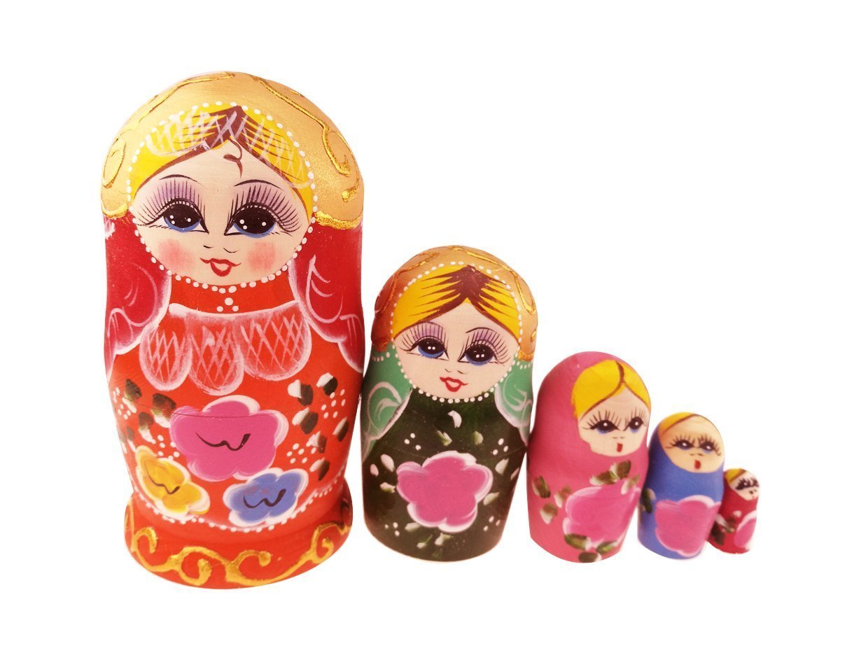 Winterworm Set of 5 Multicolored Girl Doll Russian Doll Nesting Doll Gift for Kids Birthday