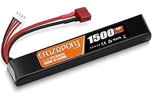 Crazepony Airsoft Battery 11.1V Rechargeable 3S LiPo 1500mAh 25C Hobby Battery with T-Plug & JST XH Connector for Airsoft Model Rifle
