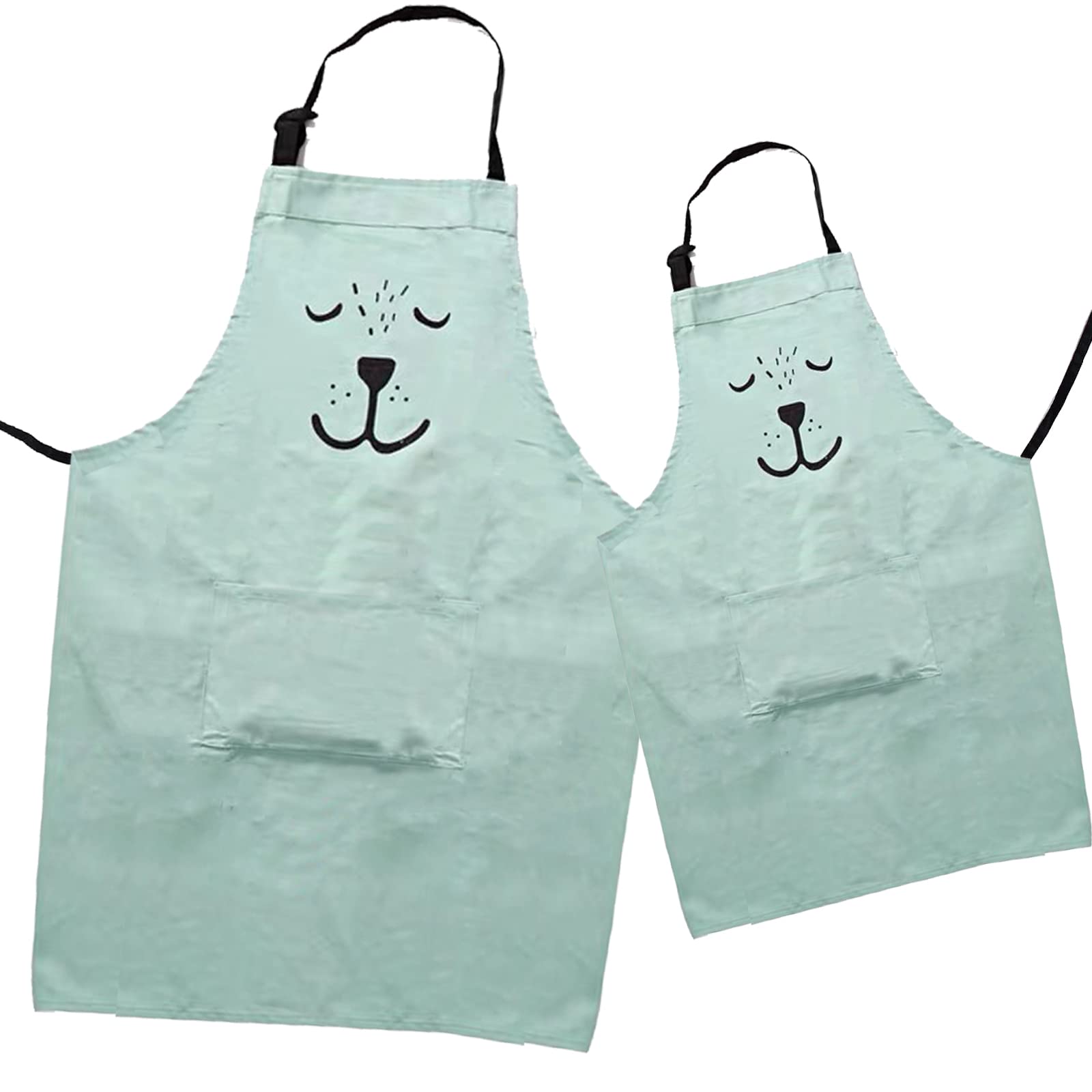2 Pack Cotton Blend Parent and Child Apron, Creative Artist Apron with Pockets Great Helper in Daily Life, Matching for Adult and Kid Cooking,Baking,Painting, Gardening Mommy and Me Matching Set