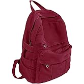 GAMLFL Burgundy Red Canvas Backpack for Women Retro Aesthetic Rucksack Basic Backpack for High School/College Students Travel Laptop Bag