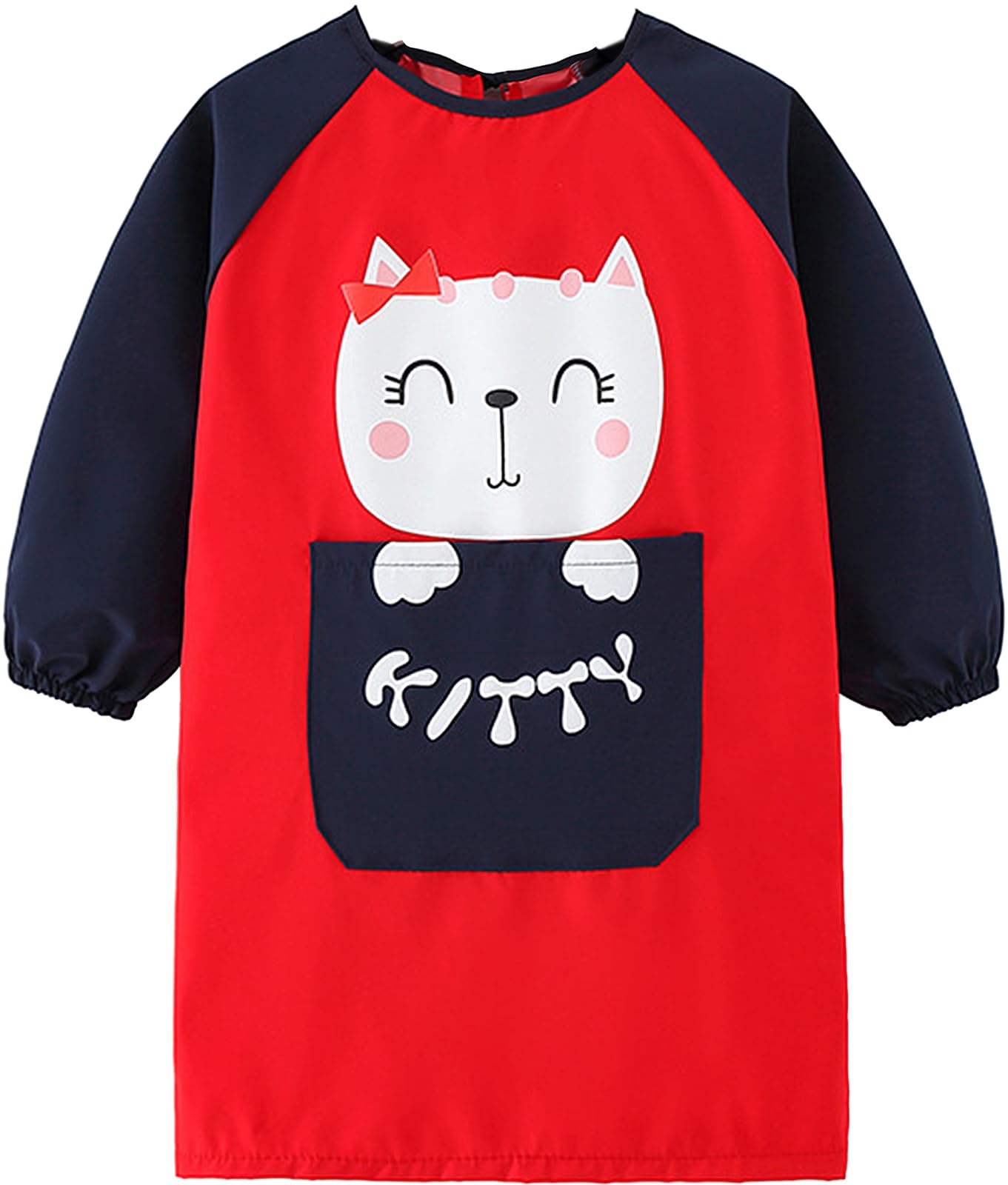 HIQUACC Kids Waterproof Art Smock with Long Sleeves - Graffiti Painting Crafting Apron for Toddlers Children (Red-S)