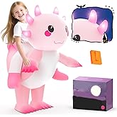 Skirfy Inflatable Costume for kids,Inflatable Axolotl Riding Costume with Lights,Halloween Glow in The Dark Blow up Costume for Girls Boys 6-9