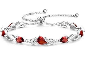 FANCIME Birthstone Teardrop Tennis Bracelet for Women, Sterling Silver 9x7mm main Gemstone Bolo Adjustable Chain Bracelet Fine Jewelry Birthday Gifts for Women Mom Wife Her