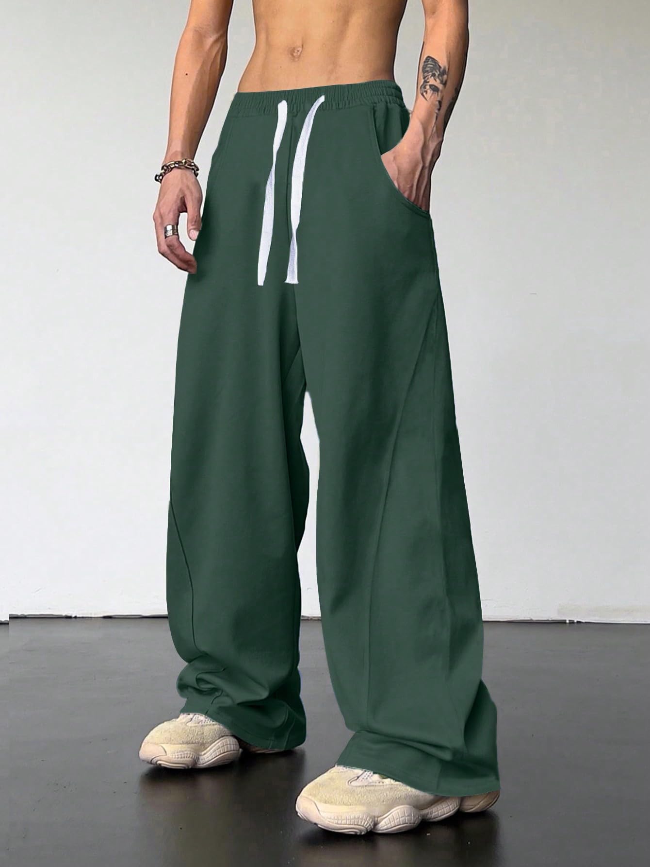 OYOANGLE Men's Drawstring Elastic Waist Baggy