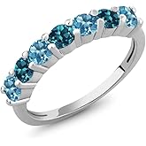 Gem Stone King 1.40 Cttw Swiss Blue Topaz and London Blue Topaz Anniversary Ring For Women | 925 Sterling Silver | Gemstone Birthstone