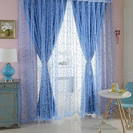 Vizmaya Creations Circle Pattern Room Voile Door/French Window Fashion Curtain Sheer Drape Scarf Blue Curtain