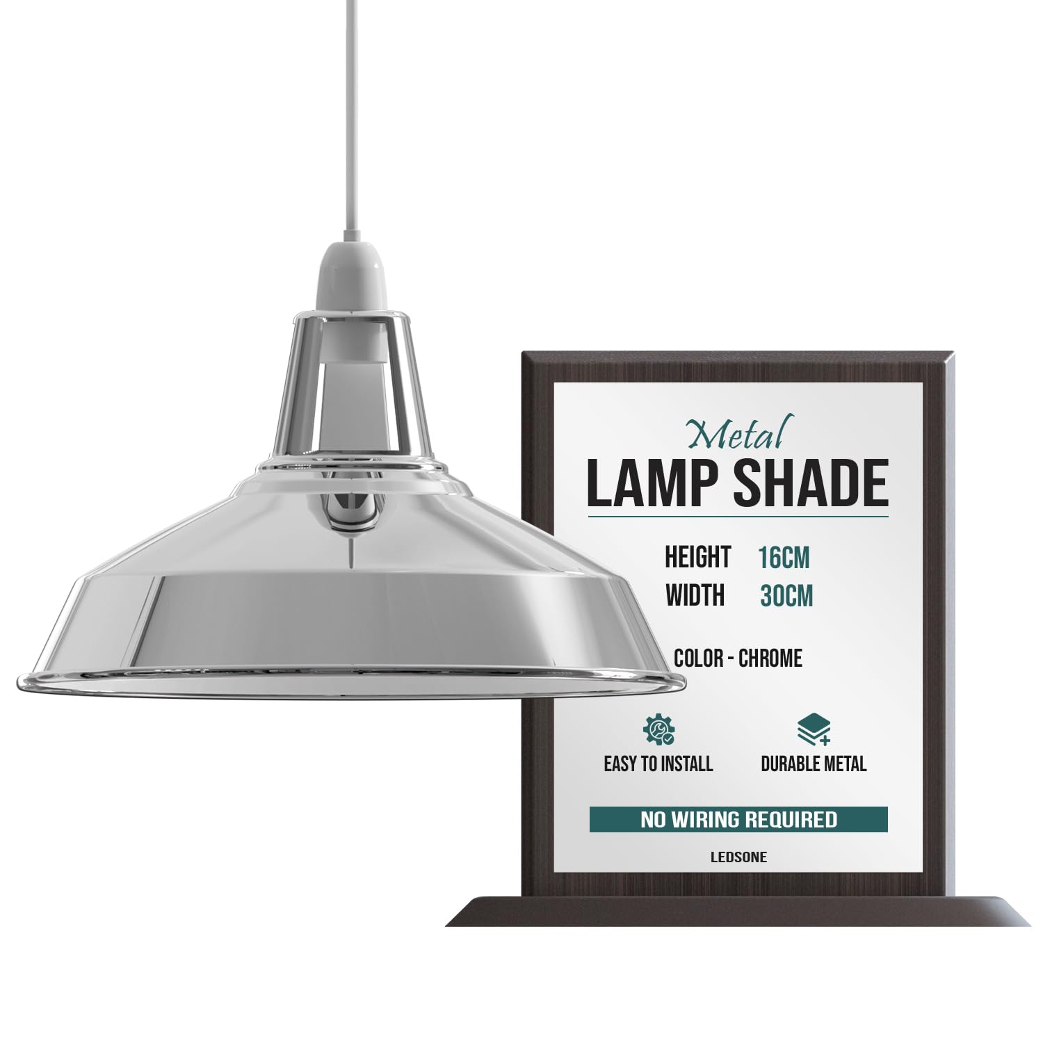 LED Sone Retro Modern Style Chrome Metal Lamp Shades in Antique Shades for Ceiling Lights, Lampshades for Vintage Industrial Pendant Lights Bedroom, Kitchen, and Bathroom